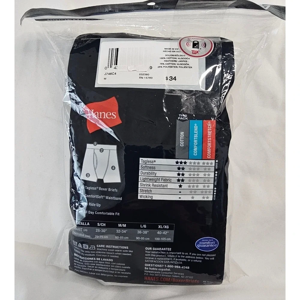NWT Hanes 4 Pack Tagless Boxer Briefs Mens Medium 32-34 Black Grey Blue J746C4‎